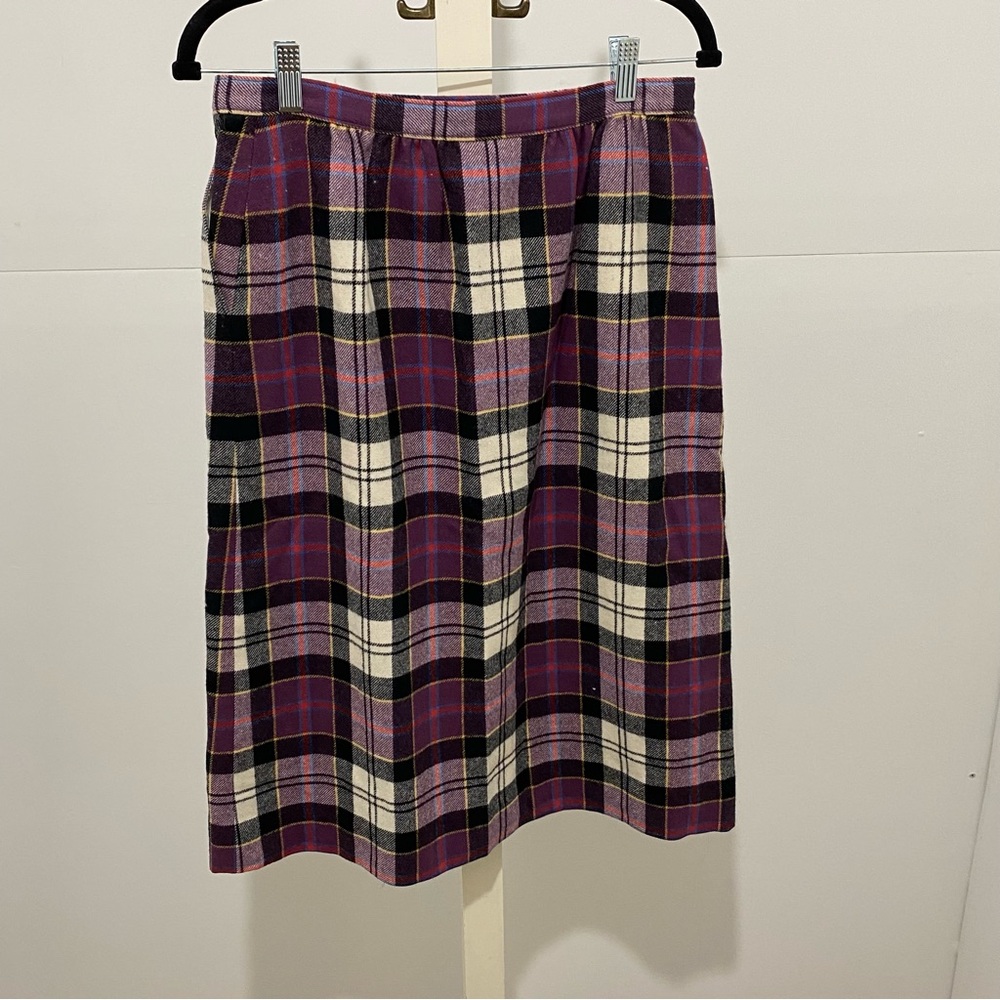 VTG Pendleton Authentic Dress Culloden Tartan Plaid Wool Skirt Purple Sz 12 - Picture 2 of 13